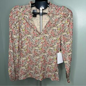 Nation LTD Floral Blouse in Pink and Cream Small  NWT Vneck